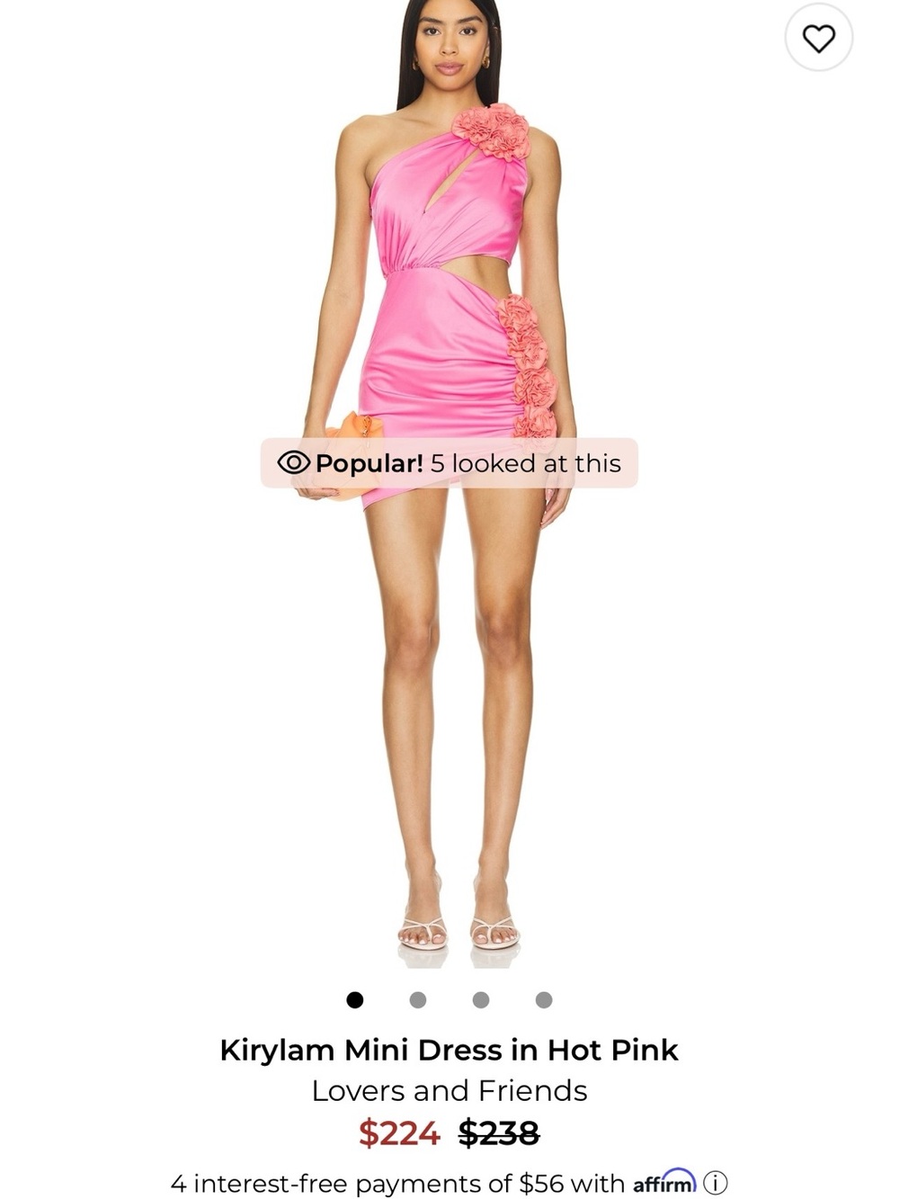Lovers + Friends Hot Pink One-Shoulder Mini Dress with Floral Trim